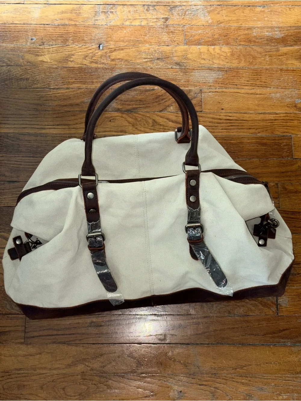 Canvas & Leather Overnight Weekender Duffle Bag NEW